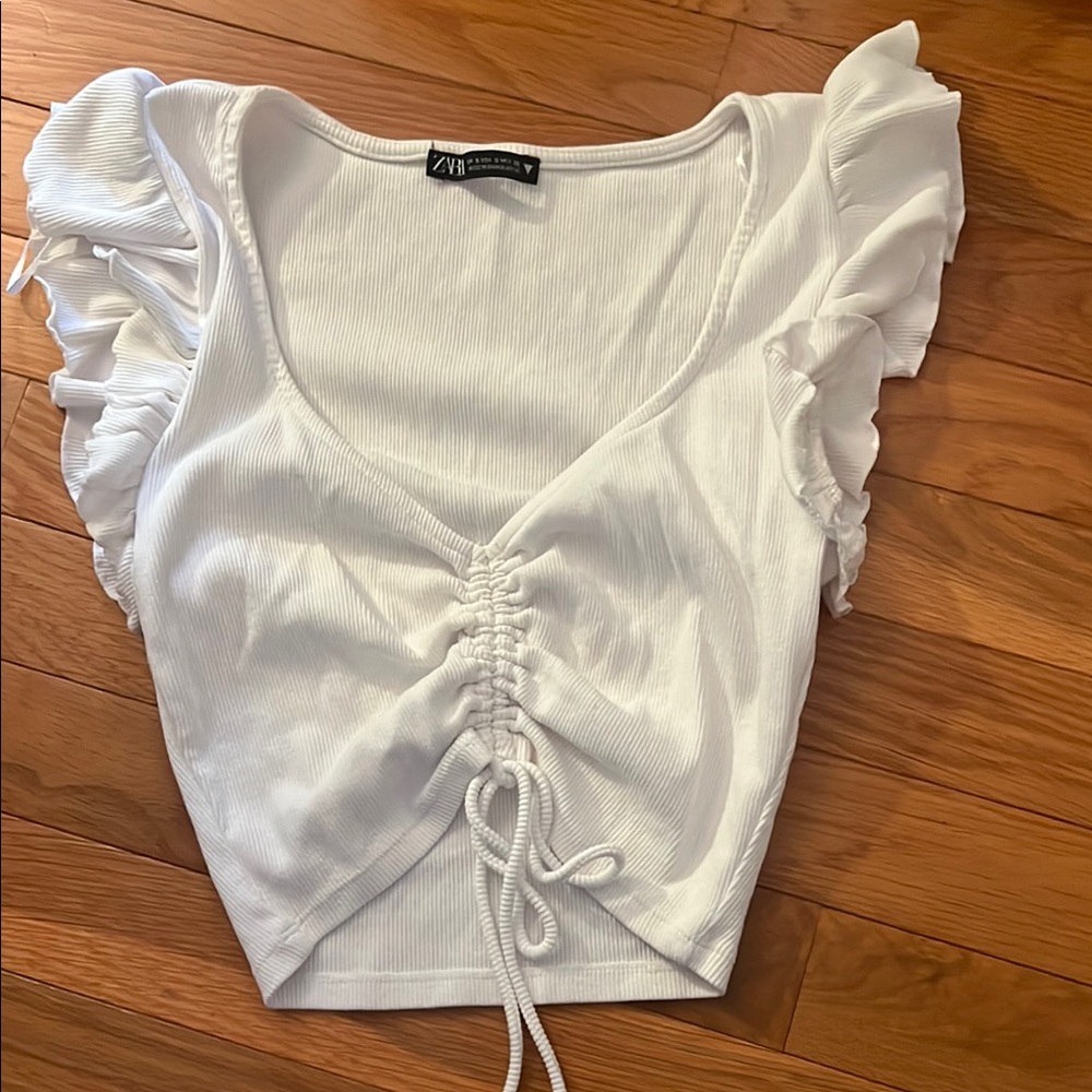 White Ruffled V-Neck Top